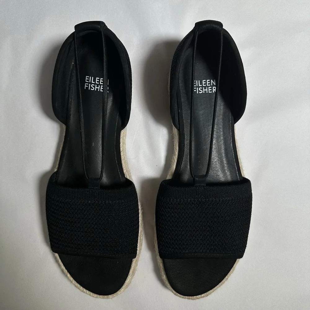 Eileen Fisher Mews Mesh‎ Slip On Espadrille Sandals Women's Sz 7.5 Black Elastic